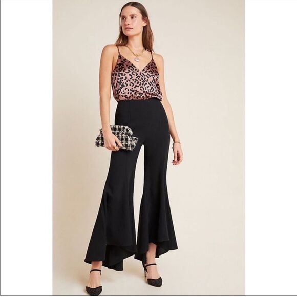Anthropologie Zinnia Flare Trousers Black Wide Bell Bottom Pants Dramatic Size 4 - Picture 1 of 14